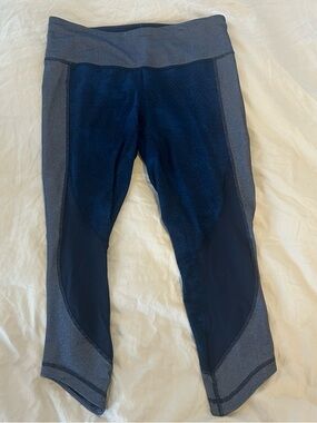 lululemon athletica Navy and denim Capri Leggings with Contrast Panels